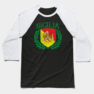 Sicilia Flag And Shield With Trinacria - Sicily Baseball T-Shirt